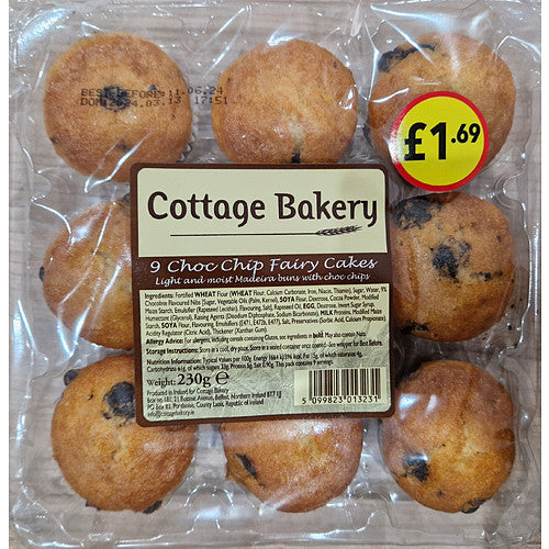 Cottage Bakery 9 Choc Chip Fairy Cakes (230g × 1)