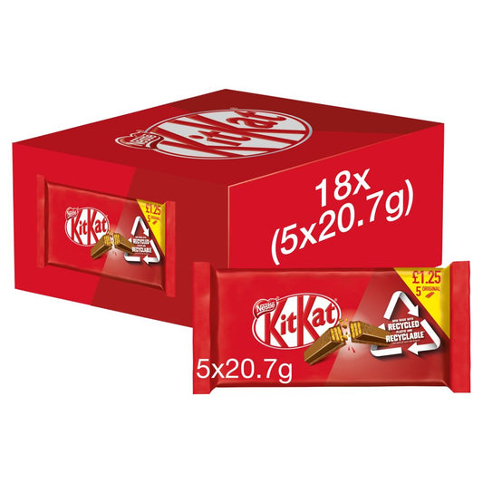 Kit Kat 2 Finger Milk Chocolate Biscuit Bar Multipack 5 Pack PMP £1.25 (5pk × 18 × 1)