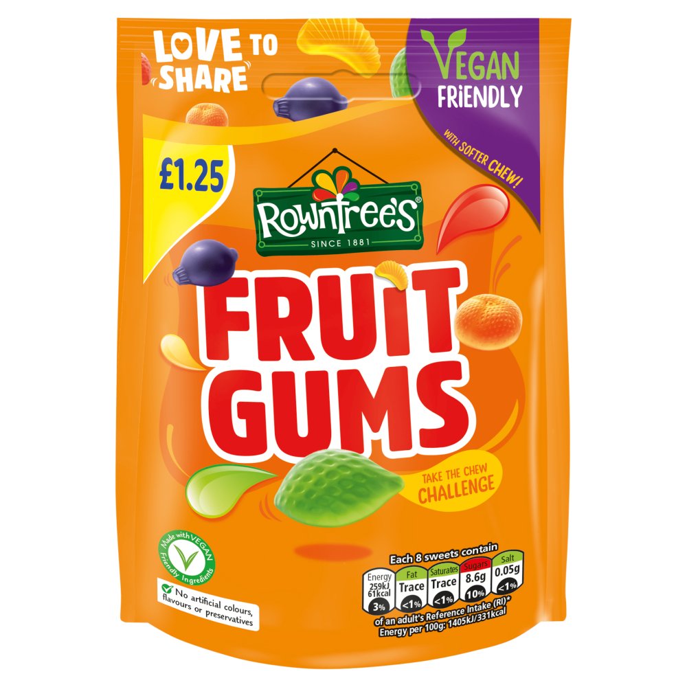 Rowntree's Fruit Gums Vegan Friendly Sweets Sharing Bag  PMP £1.25 (120g × 10 × 1)