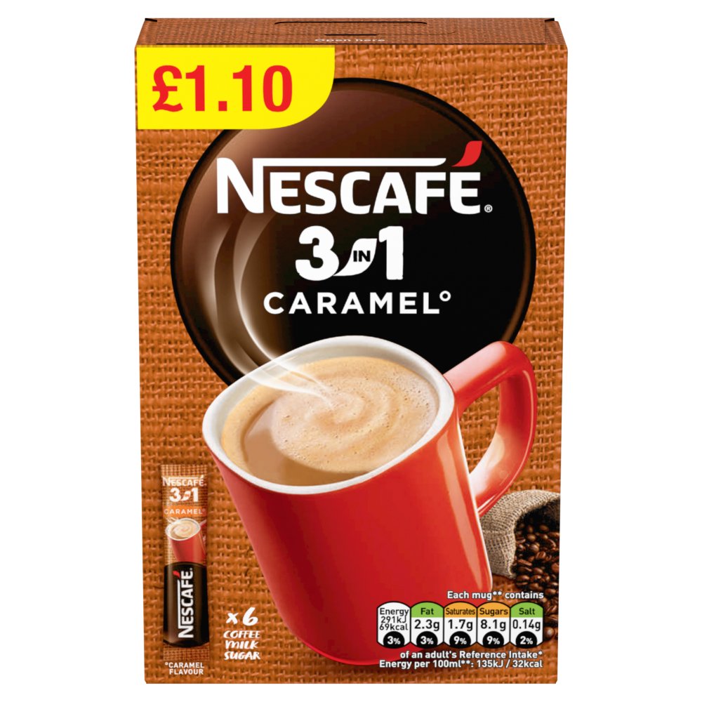 Nescafe 3in1 Caramel Instant Coffee 6 x 16g Sachets £1.10 PMP (17g × 11 × 1)