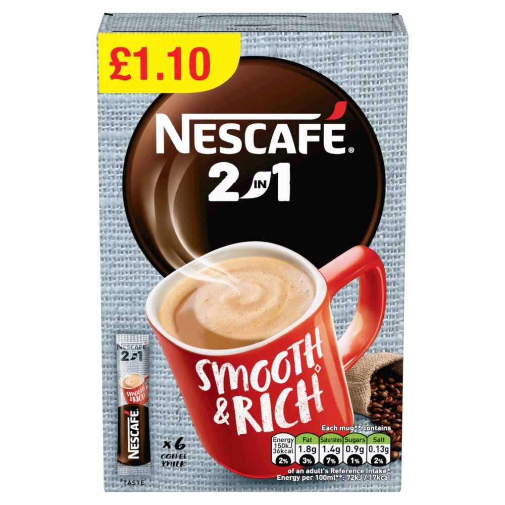 Nescafe 2in1 Instant Coffee 6 x 9g Sachets £1.10 PMP (6s × 11 × 1)