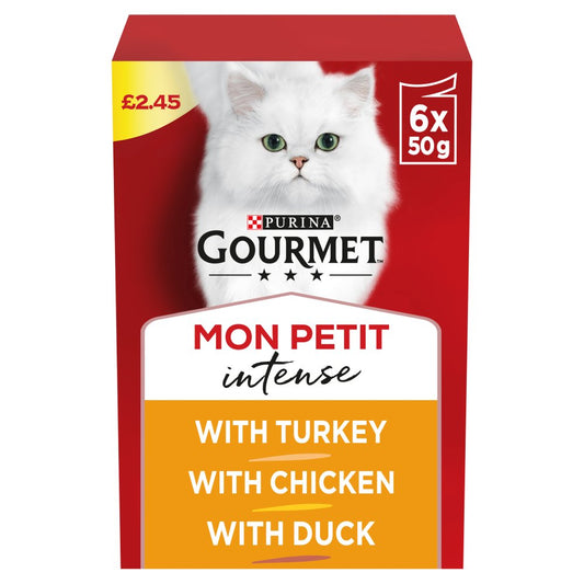 GOURMET Mon Petit Meaty Variety Duck, Chicken, Turkey Wet Cat Food 6x PMP (50g × 8 × 1)