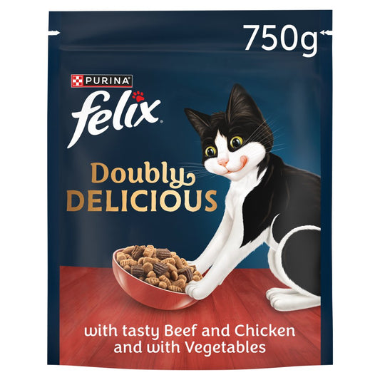 Felix Doubly Delicious Beef Chicken & Vegetables Dry Cat Food (750g × 4 × 1)