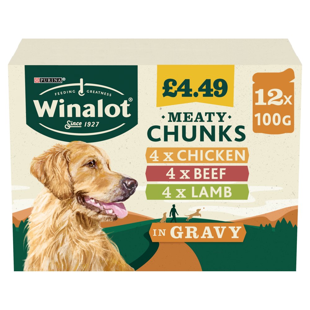 WINALOT Meaty Chunks Mixed in Gravy Wet Dog Food 12x PMP (100g × 4 × 1)