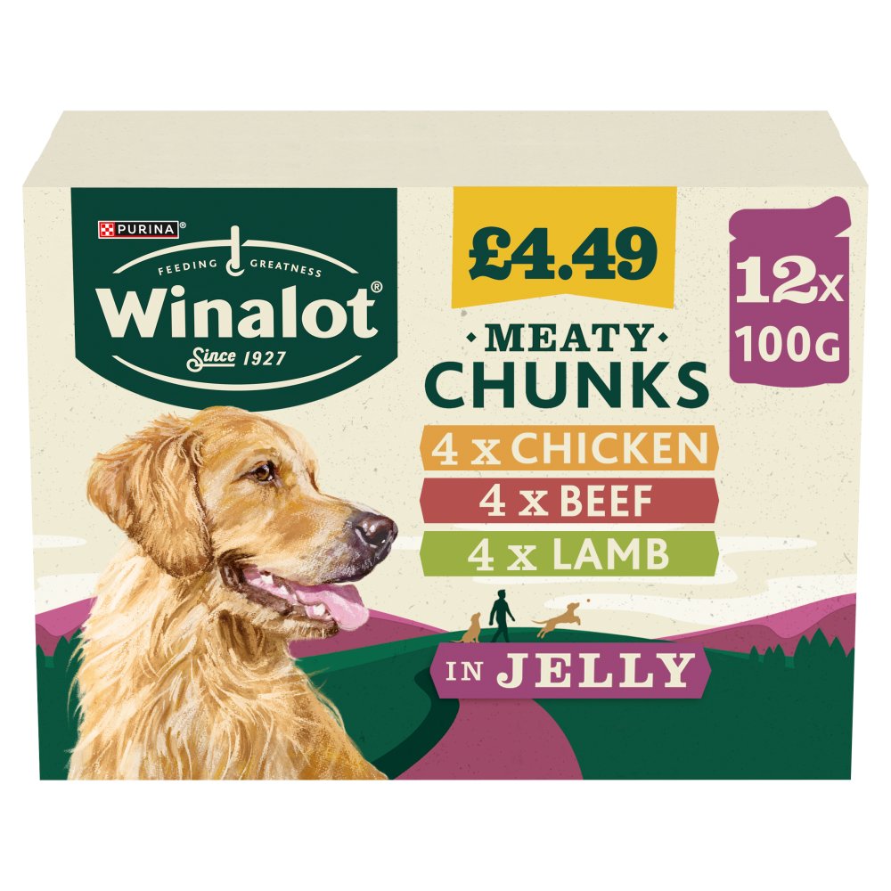 WINALOT Meaty Chunks Mixed in Jelly Wet Dog Food 12x PMP (100g × 4 × 1)