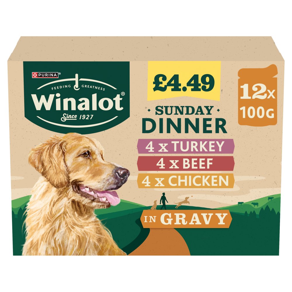 WINALOT Sunday Dinner Mixed in Gravy Wet Dog Food 12x PMP (100g × 4 × 1)