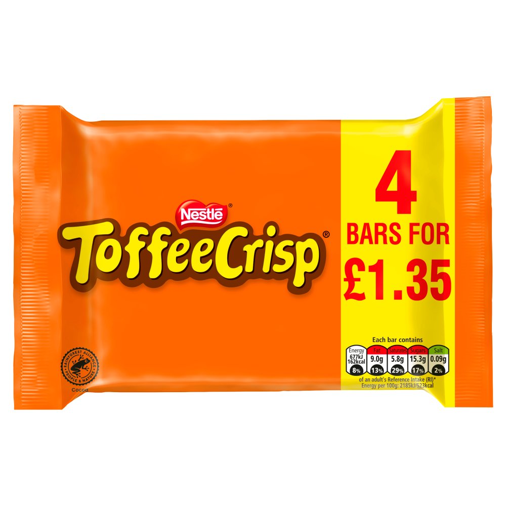 Toffee Crisp Chocolate Bar 4 Pack Multipack  PMP £1.35 (4pk × 14 × 1)