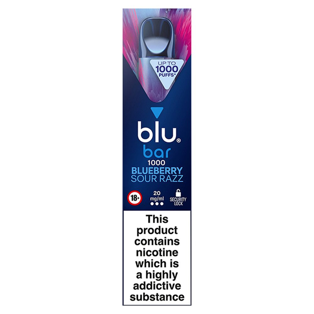 blu bar 1000 Blueberry Sour Razz Disposable Vape (2ml × 10 × 1)