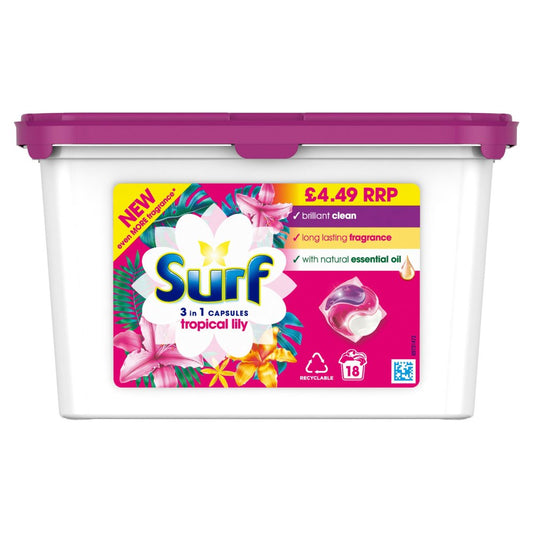 Surf Washing Capsules Tropical Lily 3 in 1 Capsules 18 washes (18Wash × 3 × 1)