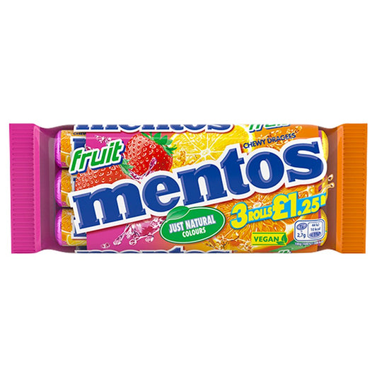 Mentos Chewy Dragees Fruit (3X38g × 25 × 1)